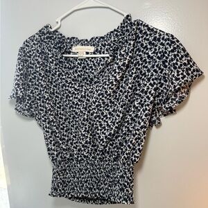 Monteau Black and White Ruched Blouse